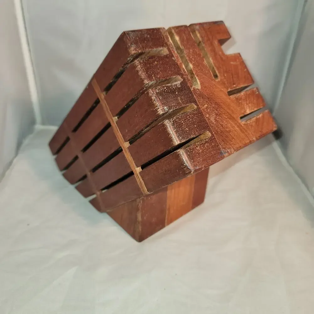 Vintage walnut 9 knife Wood Block sharpening steel space GREAT DESIGN